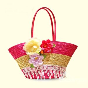 Big Flower Straw Plaiting Satchel