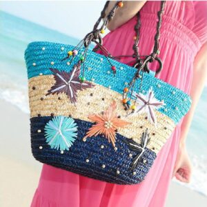 Colorful Stars of Hawaii Straw Plait Shoulder Bag