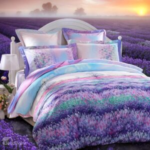 Beautiful Lavender Garden Printing 3-Piece Cotton Duvet Cover Set
