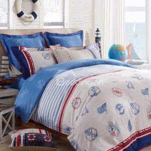 Stain Weave Reactive Printing Navy Style 3-Piece Cotton Duvet Cover Set