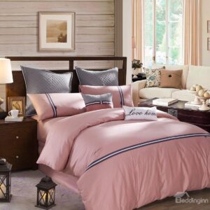 Bright Pure Color Twill Printing 3-Piece Cotton Duvet Cover Set