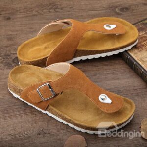 Pure Corrected Grain Leather Leisure Style Thong Man Beach Shoes