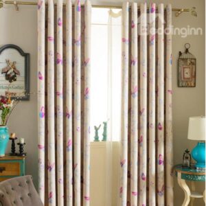 Butterfly Pattern Duplex Printing Grommet Top Curtain