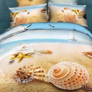 Unique Starfish&Shell on Beach Print One Pair Pillowcases