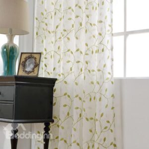 Embroidered Leaves Pattern Linen Grommet Top Sheer
