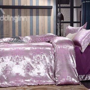 Graceful Plant Print Purple 4-Piece Duvet Cover Sets