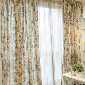 Big Flower Pattern Linen and Cotton Blend Curtain