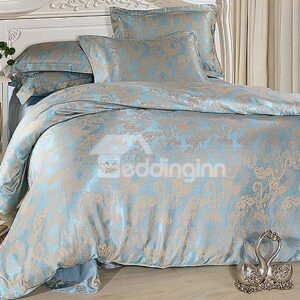 Charming Plant Print 4-Piece Blue Duvet Cover Sets