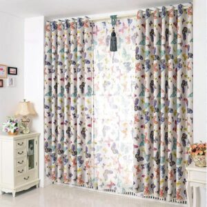 High Class Romantic Butterfly Pattern Grommet Top Curtain and Sheer