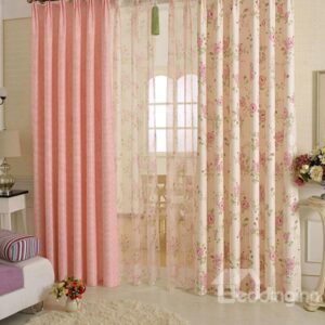 Romantic Rose Pattern Asymmetric Curtain and Sheer