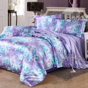 Graceful Flower 4-Piece Purple Duvet Cover Sets