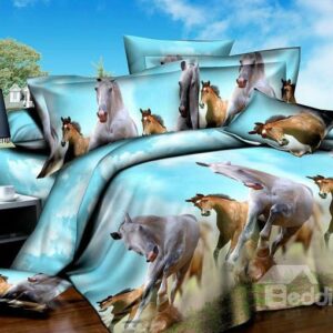 Running Horses Print 4-Piece Duvet Cover Sets