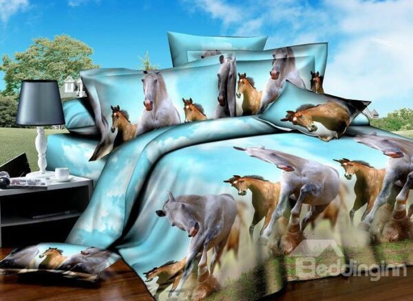 Running Horses Print 4-Piece Duvet Cover Sets