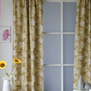Elegant Magnolia Pattern Grommet Top Curtain