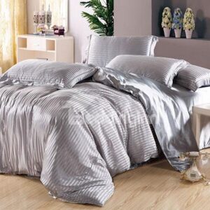 Soft Stripe 4-Piece Silver Duvet Cover Sets