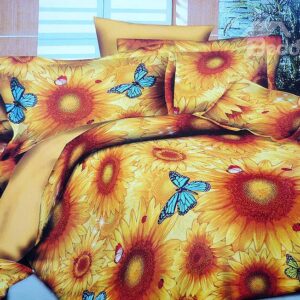 Bright Sunflower and Butterfly Print 4-Piece Polyester Duvet Cover Sets