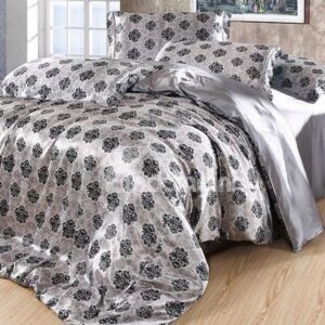 Soft Flower 4-Piece Silver Duvet Cover Sets