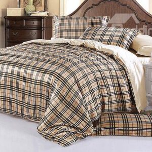 Modern Check Print 4-Piece Cream Duvet Cover Sets