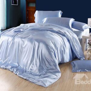 Soft Plain 4-Piece Sky Blue Duvet Cover Sets