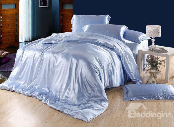Soft Plain 4-Piece Sky Blue Duvet Cover Sets
