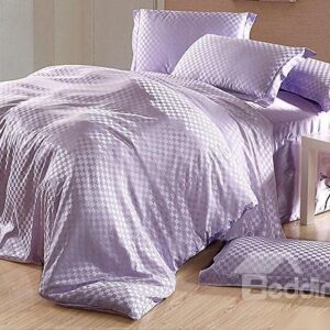 Elegant Check 4-Piece Light Purple Duvet Cover Sets