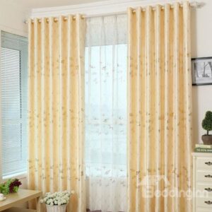 Exquisite Golden Butterfly Pattern Grommet Top Curtain and Sheer