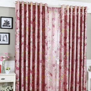 Top Grade Peony Pattern Grommet Top Curtain and Sheer