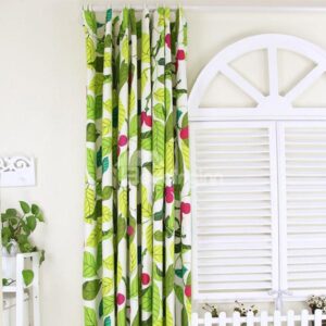 Vivid Leaves and Red Fruit Pattern 100% Cotton Curtain