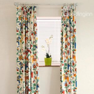 Post Modern Animals and Plants Pattern 100% Cotton Curtain