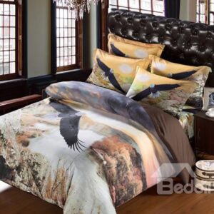 Eagle Flying across Waterfall Print 6-Piece Duvet Cover Sets