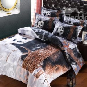 Very Cute Panda on the Tree Print 6-Piece Cotton Duvet Cover Sets
