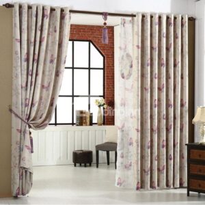 Top Quality Butterfly Pattern Grommet Top Curtain and Sheer