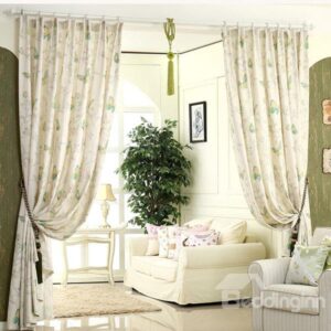 Lively Green Butterfly Linen Cotton Blend Curtain and Sheer