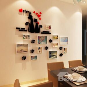 Loving Cat and Cute Footprints Wall Photo Frame Set with 3D Wall Stickers