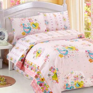 Unique Blue and Yellow Lark Birds Print 4-Piece Kids Duvet Cover Sets