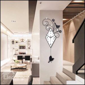 Creative Iron Swing Birdie Mute Wall Clock Home Decoration