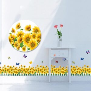 Lovely Sunflowers Fences and Butterflies Print Wall Stickers Wall Decal