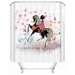 Fancy Beautiful Riding Black Horse Girl Shower Curtain