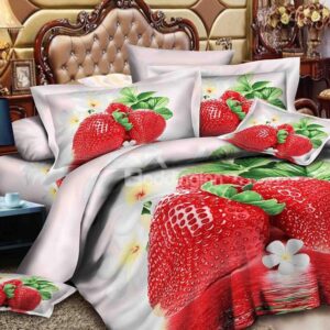 Alluring Strawberry Print 4-Piece Polyester Duvet Cover Sets
