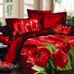 Graceful Romantic 3D Red Tulips Pattern 2-piece Pillowcases