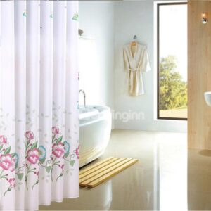 Graceful Flower Print Extra Long Bathroom Shower Curtain