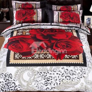 Romantic European Noble Rose Print 5-Piece Comforter Sets