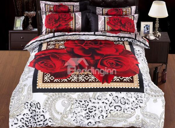 Romantic European Noble Rose Print 5-Piece Comforter Sets