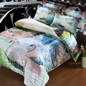 Fresh Leisurely Couple Swans Natural Scenery 5-Piece Comforter Sets