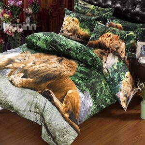 Cool 3D Relaxing Lions Pattern 5-Piece Comforter Sets