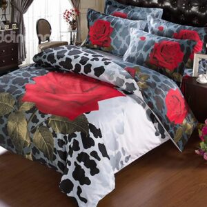 Magnificent Brilliant Rose Cow Grain 5-Piece Comforter Sets
