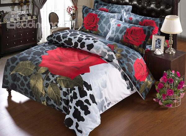 Magnificent Brilliant Rose Cow Grain 5-Piece Comforter Sets