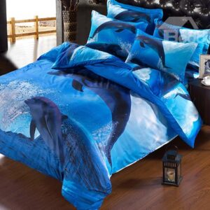 Adorable Jumping Dolphin Blue Ocean 5-Piece Comforter Sets