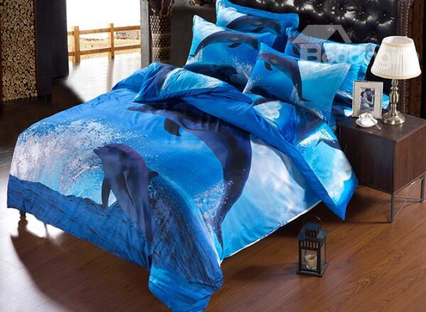 Adorable Jumping Dolphin Blue Ocean 5-Piece Comforter Sets