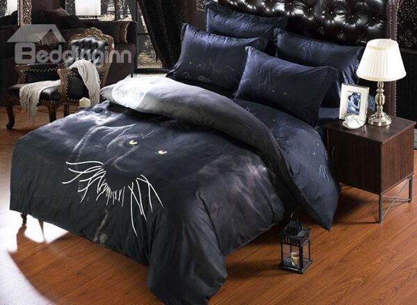 Luxurious Noble Panther Print 5-Piece Black Comforter Sets